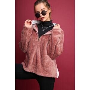 Umgee Fleece Plush Pullover Zip Sweatshirt NEW